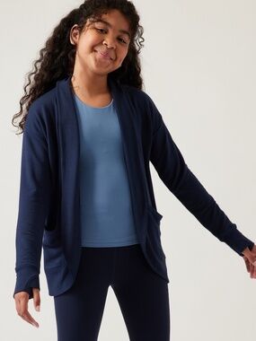 Athleta Girl Wrap ‘n Roll Cardigan Navy Size L 12 Soft Cozy